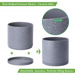 8 Inch Plastic Planter Pots for Plant Pot with Drainage Hole and Seamless Saucers Speckled Gray Color 74-O-S-6