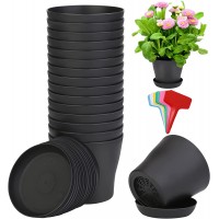 ADXCO 16 Pack 4 Inch Plastic Planters Assorted Flower Plant Pots Seedling Nursery Pots with Tray Outdoor Indoor Plants for Seedling Transplanting Cutting Black
