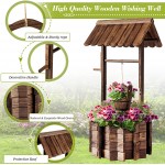 Aoxun Wooden Wishing Well Planter with Hanging Bucket for Flower and Plants Planter Indoor and Outdoor Home Decor for Patio Garden Brown