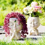 Blessing Head Planter Pot Cute Face Planters Pots Girl Flower Pot for Indoor Plants Female Bust Statue Vase Decorative Resin Container with Drainage Hole No Plant Flowers Pray for Wealth Princess