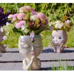 Blessing Head Planter Pot Cute Face Planters Pots Girl Flower Pot for Indoor Plants Female Bust Statue Vase Decorative Resin Container with Drainage Hole No Plant Flowers Pray for Wealth Princess