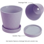 BUYMAX Succulent Planter –4”+5”+6” Ceramic Flower Pot with Drainage Hole and Ceramic Tray Gardening Home Desktop Office Windowsill Decoration Gift- Set 3 Plants NOT Included  Purple