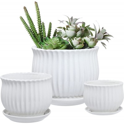 Ceramic Flower Pots,Plant Pots with Drainage Hole and Saucer,Small to Large Size for All House Plants Flowers and Succulent Set of 3 White