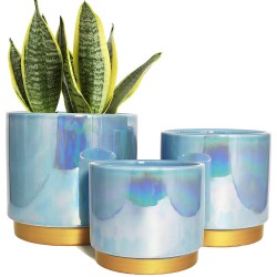 Ceramic Pots for Plants Rainbow Pearl Glaze Planter with Drainage Hole 6.0 inch+5.0 Inch+4.0 Inch. Indoor-Outdoor Large Round Succulent Orchid Flower Pot