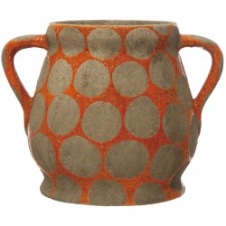 Creative Co-Op Decorative Terra-Cotta Wax Relief Dots and Handles Planter Pot 11" L x 8" W x 8" H Orange