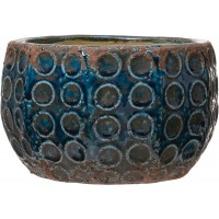 Creative Co-Op Embossed Terra-Cotta Circle Pattern Distressed Blue Finish Holds 5" Planter Pot