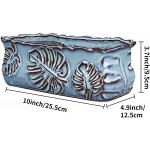 Fivepot 10 Inch Blue Ceramic Flower Pot Rectangular Planter for Succulent Arrangement Herb Plants Indoor and Outdoor with Drainage Hole