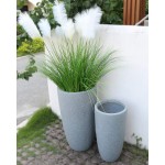 FJYAYUAN Small Size Grey Mottle Lightweight Tall Oval Concrete Planter Pots | Unique Design | Handicraft | UV-Resistant and Eco-Friendly | Drainage Hole with Plug 13''x13''xH24'' GA30-161-1