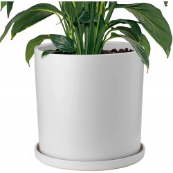 FloraSea 12 Inches White Ceramic Planter Pot with Saucer and Drainage Hole,Outdoor Indoor Cylinder Round Planter Pots 12 Inches