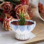 GANAZONO Round Succulent Planter Pot Ceramic Lotus Design Retro Flower Pot Vase Floral Arrangement Container for Table Decorative Centerpiece Blue