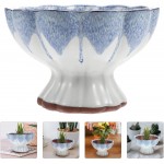 GANAZONO Round Succulent Planter Pot Ceramic Lotus Design Retro Flower Pot Vase Floral Arrangement Container for Table Decorative Centerpiece Blue