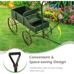 Giantex Decorative Garden Planter Small Wagon Cart with Metal Wheels Wood Raised Beds Plant Pot Stand for Backyard Garden Patio 24.5"x13.5"x24" Green