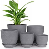 HOMENOTE Plastic Planter 7 6 5.5 4.8 4.5 Inch Flower Pot Indoor Modern Decorative Plant Pots with Drain Hole and Saucer for All House Plants Succulents Flowers Speckled Gray