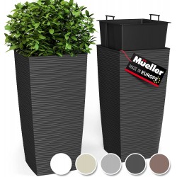 Janska by Mueller M-Resin Heavy Duty Tall Planter Indoor Outdoor Grande Plant Tree Flower Pot 2-Piece Set 24” Modern Design Built-in Drainage Dark Gray