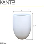 Kante RC0066A-C80011 Lightweight Concrete Outdoor Round Bowl Planter 21.7 Inch Tall Pure White