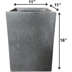 Kante RF0007B-C60611 Lightweight Concrete Tall Square Outdoor Medium Planter 11" x 11" x 16" Slate Gray
