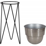 Kate and Laurel Mantua Modern Metal Planter Set Set of 2 Black and Silver Decorative Planter with Stand Collection