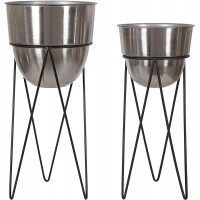 Kate and Laurel Mantua Modern Metal Planter Set Set of 2 Black and Silver Decorative Planter with Stand Collection