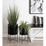 Kate and Laurel Paynter Modern 2-Piece Metal Floor Planter Set with Foldable Stand Black