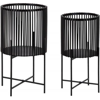 Kate and Laurel Paynter Modern 2-Piece Metal Floor Planter Set with Foldable Stand Black