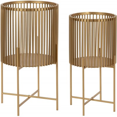 Kate and Laurel Paynter Modern 2-Piece Metal Floor Planter Set with Foldable Stand Gold