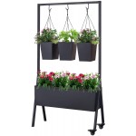 kinbor Raised Garden Bed Elevated Planter with 3 Planters & Wheels Outdoor Patio Standing Planter for Plants Vegetables Flowers Herbs