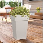 Kubvici Tall 20" Plastic Flower Planter Pots Set of 2 Indoor Outdoor Planters with Drainage Saucer for Garden Home Grey Tall 20"