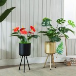 magarz Mid-Century Metal Flowerpot with Stands Large Planter Black Stylish Modern Floor-Standing Flowerpot,Suitable for Orchid Aloe Indoor Outdoor Decoration 7.4'' Wide 17.7'' high