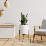 Mid Century Planter with Stand Included 10 Inch Ceramic Plant Pot with Stand Perfect as an Indoor Planter for Snake Plant Modern Large Ceramic Planter with Drainage Hole Planter with Legs White