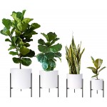 Modern White Plants Pot Cylinder Planter with Heavy Duty Stand Medium 10 Inch Pot 16.3 Inch with Stand Height 96-T-1-M