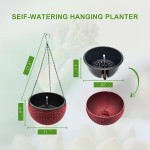 MORITIA Self Watering Hanging Planter for Indoor and Outdoor Wicker Design Plant Basket with Chain and Water Level Indicator Gauge 10 inch in Diameter Red