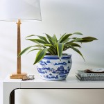 Oriental Furniture 12" Landscape Blue & White Porcelain Fishbowl