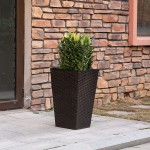 Outsunny Set of 3 Tall Planters Outdoor & Indoor Flower Pot Set for Front Door Entryway Patio and Deck Brown