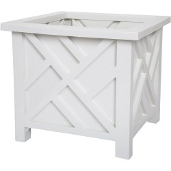 Planter Box – Decorative Outdoor Garden Box for Potted Plants or Flowers – Square Lattice Design – Front Porch and Patio Décor By Pure Garden White