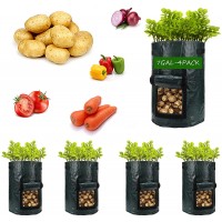 Potato-Grow-Bags Garden Vegetable Planter with Handles&Access Flap for Vegetables,Tomato,Carrot Onion,Fruits,Potatoes-Growing-Containers,Ventilated Plants Planting Bag 4 Pack- 7gallons