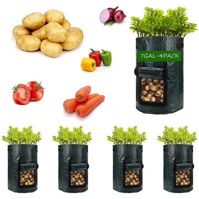Potato-Grow-Bags Garden Vegetable Planter with Handles&Access Flap for Vegetables,Tomato,Carrot Onion,Fruits,Potatoes-Growing-Containers,Ventilated Plants Planting Bag 4 Pack- 7gallons