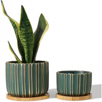 POTEY 057403 Cement Planter Pots 5.7 + 4.7 Inch Indoor Concrete Planters Bonsai Containers with Drainage Hole & Bamboo Saucer for Plants Succulent Cactus Flowers Set of 2 Plants NOT Included
