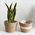 SANGDA Seagrass Basket Planters Flower Pots Cover Storage Basket Plant Containers Hand Woven Basket Planter with Plastic Liners Straw Flower Pot for Indoor Outdoor Plant Flower Pots