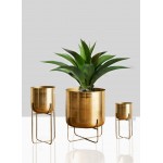 Serene Spaces Living Wide Gold Planter with Detachable Metal Stand Decorative Indoor Planter Pot Flower Pots Stand for Living Room Kitchen Office Measures 26" Tall and 14" Diameter