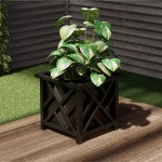Square Planter Box- Black Lattice Container for Flowers & Plants- Includes Bottom Insert- Outdoor Pot- Garden Patio & Porch Use by Pure Garden