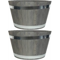 Sunnydaze Chateau Fiber Clay Round Barrel Planter Flower Pot Indoor Outdoor 20-Inch Set of 2 Gray