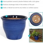 Sunnydaze Studio Ceramic Flower Pot Planter with Drainage Holes High-Fired Glazed UV and Frost-Resistant Finish Outdoor Indoor Use Imperial Blue 15-Inch