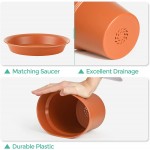 T4U 6 Inch Flower Pots 18-Pack Small Plastic Planter with Drainage Hole and Saucer Decorative Nursery Plant Pot Bulk for African Violet Snake Plant Aloe and All House Plants Indoor Terracotta