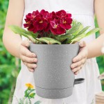 Ten-stone Plant Pots 5Pcs 6.5" Self Watering Planters African Violet Pots with Attached Tray Reservoir and Watering Lip for Most Indoor Outdoor Plants and Flowers Grey 6.5inch