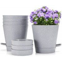 Ten-stone Plant Pots 5Pcs 6.5" Self Watering Planters African Violet Pots with Attached Tray Reservoir and Watering Lip for Most Indoor Outdoor Plants and Flowers Grey 6.5inch