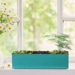Ten-stone Rectangle Plant Pots,3 Pcs 15+13.4+11.8 Inch Windowsill Herb Planter for Garden or Indoor Outdoor Use,Decorative Green Metal Succulent Potted Planters for House Plant Green