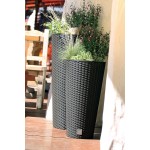 UNIFRAMPRO 2-Pack Indoor Outdoor Plastic Planters – Patio Deck Garden Entryway Home – “Rato” Tall Planter Wicker Rattan Style Anthracite Gray