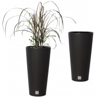 UNIFRAMPRO 2-Pack Indoor Outdoor Plastic Planters – Patio Deck Garden Entryway Home – “Rato” Tall Planter Wicker Rattan Style Anthracite Gray