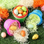 12 Pieces Easter Eggs Basket Multi-Color Easter Plastic Basket Easter Hunt Basket for Easter Egg Hunts Goodies Party Favor Supplies 13.5 x 9.5 cm  5.3 x 3.7 Inch