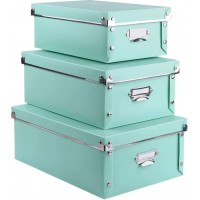 3 Pack Set Plastic Storage Box with Lid,Waterproof Collapsible Storage Bins for Toys Shoes Clothes Office Teal Color
